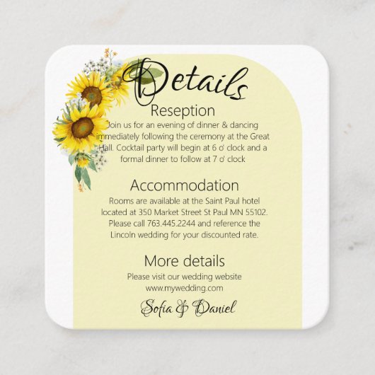 ヒマワリ白デイジーのアーチエレガント写真 エンクロージャーカード (正面)