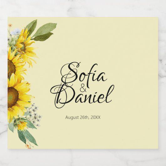 ヒマワリ白デイジーアーエレガントチ スパークリングワインラベル (シングルラベル)