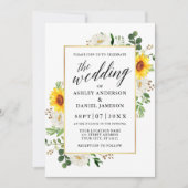 ヒマワリ白フローラ結婚書道 招待状 (正面)