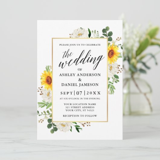 ヒマワリ白フローラ結婚書道 招待状 (スタンド正面)