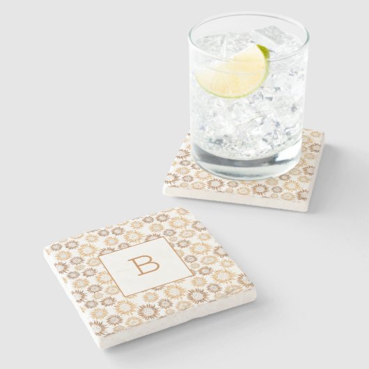 ヒマワリ白金ゴールドモノグラムイニシャル ストーンコースター (横)