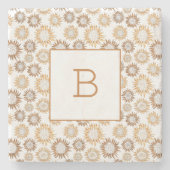 ヒマワリ白金ゴールドモノグラムイニシャル ストーンコースター (正面)