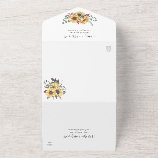 ヒマワリ秋フローラユーカリプトゥス結婚ボタニズ オールインワン招待状 (外側)