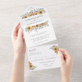 ヒマワリ秋フローラユーカリプトゥス結婚ボタニズ オールインワン招待状 (貼ってはがせる)