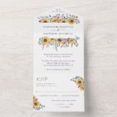 ヒマワリ秋フローラユーカリプトゥス結婚ボタニズ オールインワン招待状 (内側)