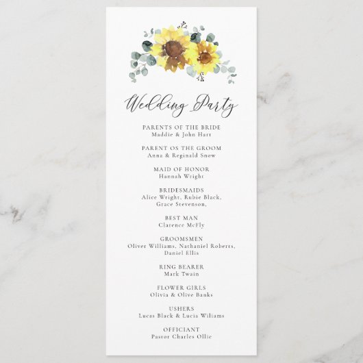 ヒマワリ秋素朴フローラユーカリ結婚ス プログラム (裏面)