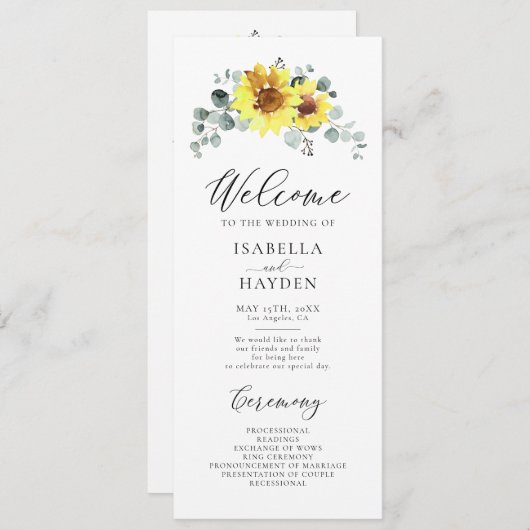 ヒマワリ秋素朴フローラユーカリ結婚ス プログラム (正面/裏面)