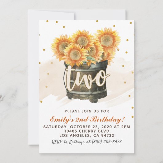 ヒマワリ秋2歳誕生日招待状 招待状 (正面)