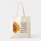ヒマワリ箴言31:25聖書の聖句のカスタム トートバッグ (裏面)