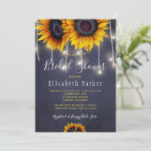 ヒマワリ素朴なストリングライトシックなブライダルシャワー 招待状 (スタンド正面)