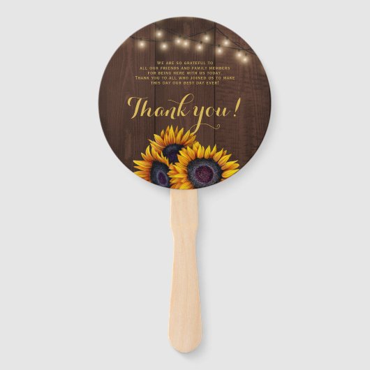 ヒマワリ素朴な茶色のバーンドウッド結婚式の引き出物 ハンドファン (裏面)