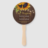 ヒマワリ素朴な茶色のバーンドウッド結婚式の引き出物 ハンドファン (正面)