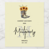 ヒマワリ素朴のワインを作るカウボーイブーツ ワインラベル (シングルラベル)