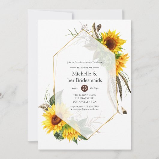 ヒマワリ素朴の幾何学的な花嫁昼食会 招待状 (正面)