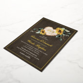 ヒマワリ素朴の水の色結婚ハート 箔招待状 (回転した状態)