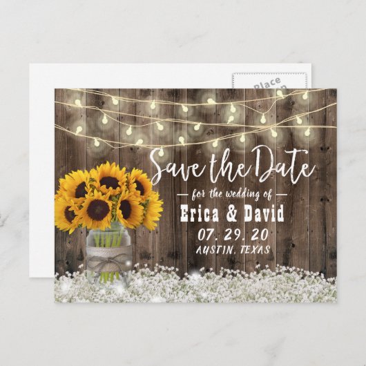 ヒマワリ素朴の瓶フローラ結婚式 案内ポストカード (正面/裏面)