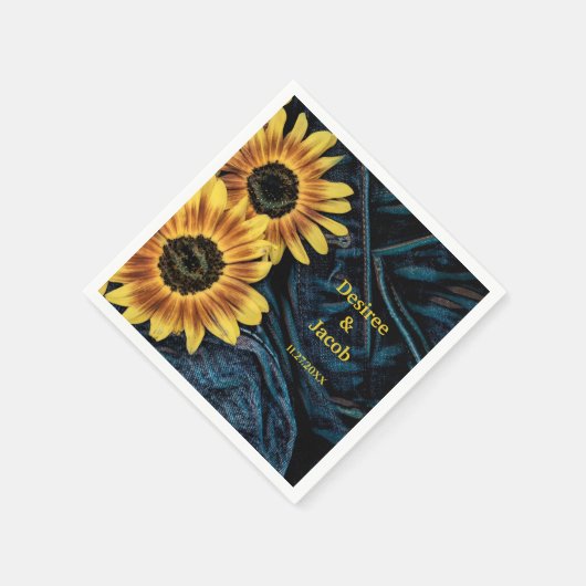 ヒマワリ素朴イエローデニムブルー結婚ジーンズ スタンダードカクテルナプキン (角)