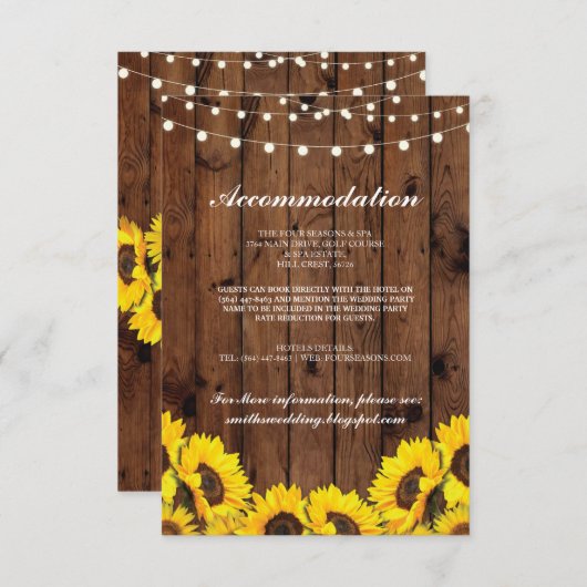 ヒマワリ素朴ウッド宿泊結婚式カード エンクロージャーカード (正面/裏面)
