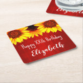ヒマワリ素朴ウッド誕生日 スクエアペーパーコースター (アングル)