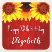 ヒマワリ素朴ウッド誕生日 スクエアペーパーコースター (正面)