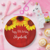 ヒマワリ素朴ウッド誕生日 ペーパープレート (パーティー)