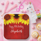 ヒマワリ素朴ウッド誕生日 ペーパープレート (パーティー)