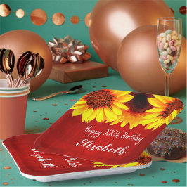 ヒマワリ素朴ウッド誕生日 ペーパープレート