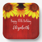 ヒマワリ素朴ウッド誕生日 ペーパープレート (正面)