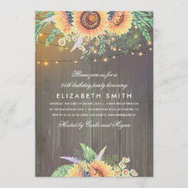 ヒマワリ素朴ストリングライツウッドバースデーパーティー 招待状