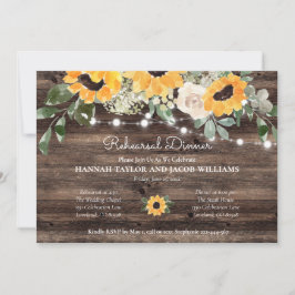 ヒマワリ素朴ストリングライトリハーサルディナー 招待状