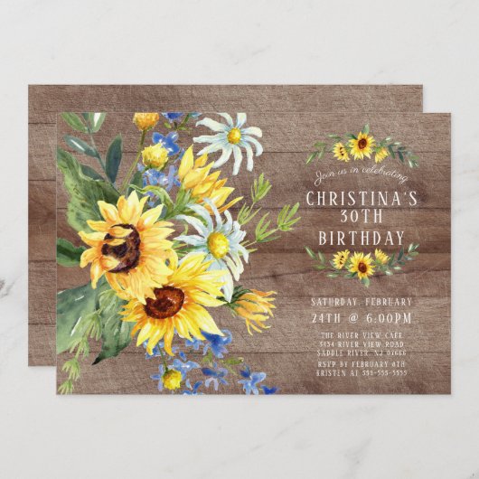 ヒマワリ素朴デイジー誕生パーティー 招待状 (正面/裏面)