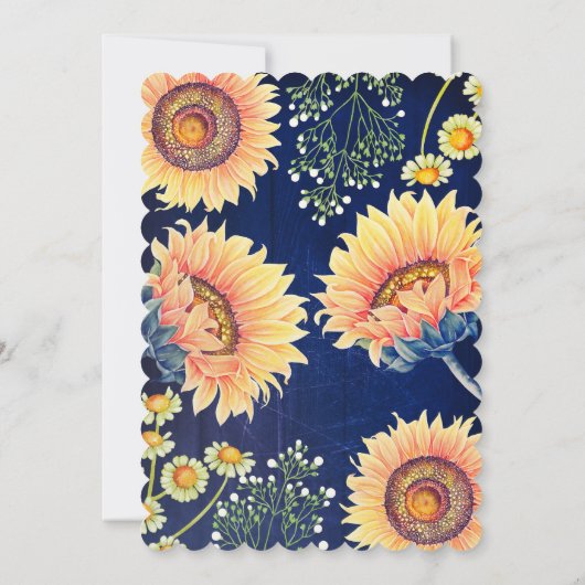 ヒマワリ素朴ネイビーブルー花嫁の提案 招待状 (裏面)