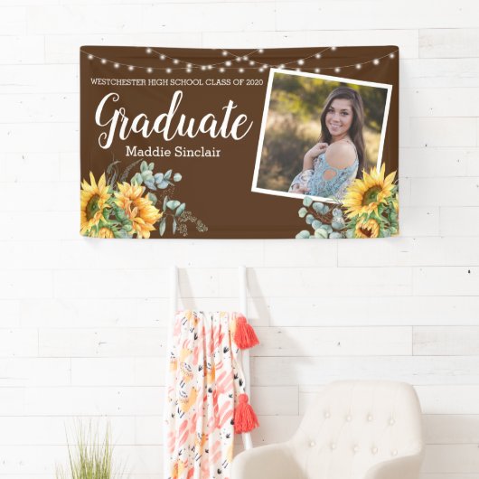 ヒマワリ素朴フォトストリングライト卒業 横断幕 (インサイチュ)