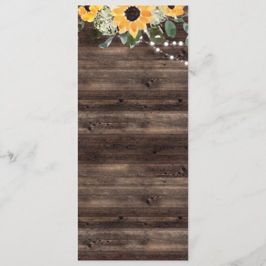 ヒマワリ素朴ユーカリプトゥス結婚ウッド メニュー (裏面)