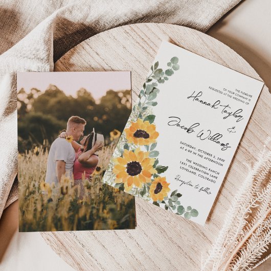 ヒマワリ素朴ユーカリ結婚写真 招待状