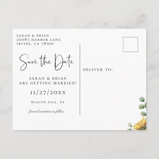 ヒマワリ素朴ーのユーカリ日付を保存 案内ポストカード (裏面)