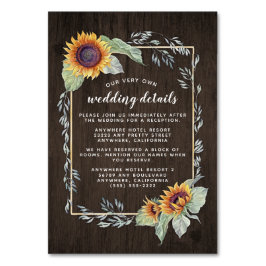 ヒマワリ素朴ーの水結婚色の挿入カード テーブルナンバー