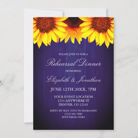 ヒマワリ素朴ーウッドリハーサルディナー 招待状 (正面)