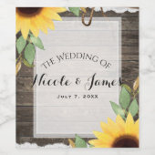 ヒマワリ素朴ーウッドレース国結婚式ワイン ワインラベル (シングルラベル)