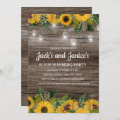 ヒマワリ素朴ーズウッドストリングライト引っ越し祝いパーティー 招待状 (正面/裏面)