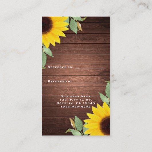 ヒマワリ素朴ーハニーウッドシック友人を参照 紹介カード (裏面)