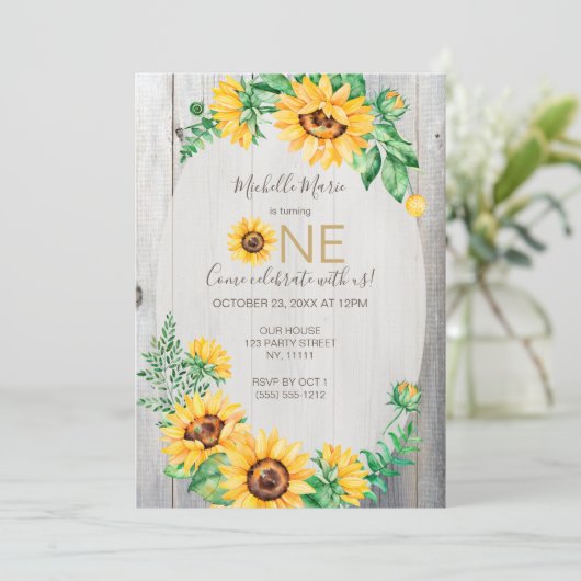 ヒマワリ素朴ーファースト誕生日 招待状 (スタンド正面)