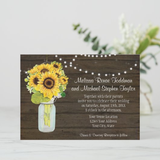 ヒマワリ素朴ーフローラカントリーメイソンジャールライト 招待状 (スタンド正面)