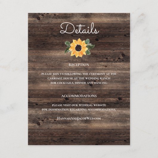 ヒマワリ素朴ー結婚ズ詳細 エンクロージャーカード (正面)