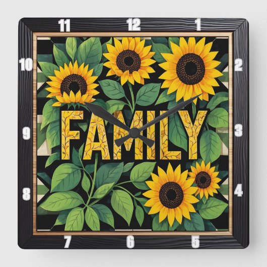 ヒマワリ素朴文字デザイン科 スクエア壁時計 (正面)