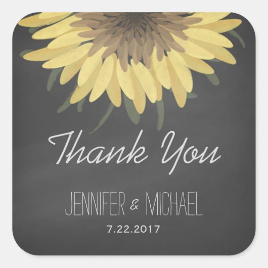 ヒマワリ素朴結婚の黒板 スクエアシール (正面)