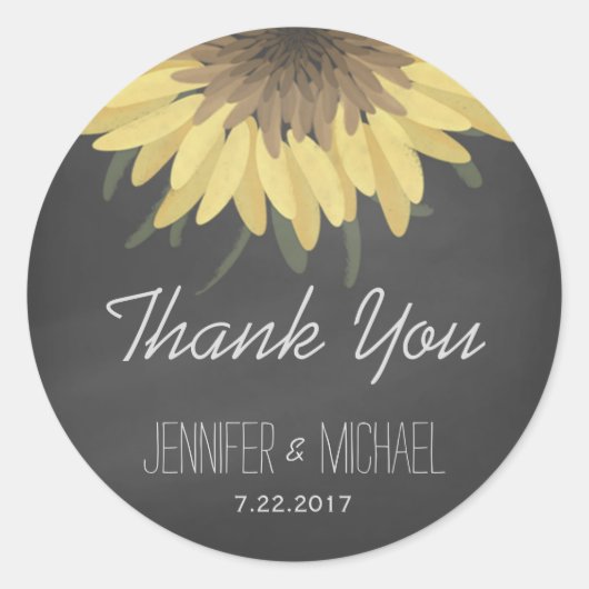 ヒマワリ素朴結婚の黒板 ラウンドシール (正面)