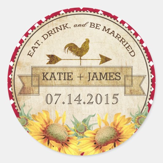 ヒマワリ素朴結婚ズラベル ラウンドシール (正面)