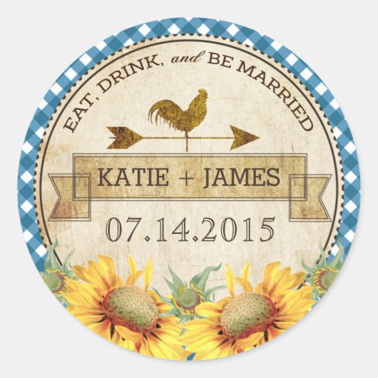 ヒマワリ素朴結婚ズラベル ラウンドシール (正面)