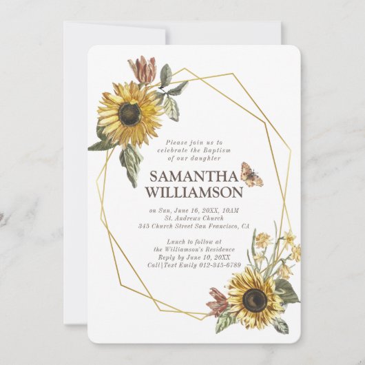 ヒマワリ素朴花模様バプティスマ招待状 招待状 (正面)